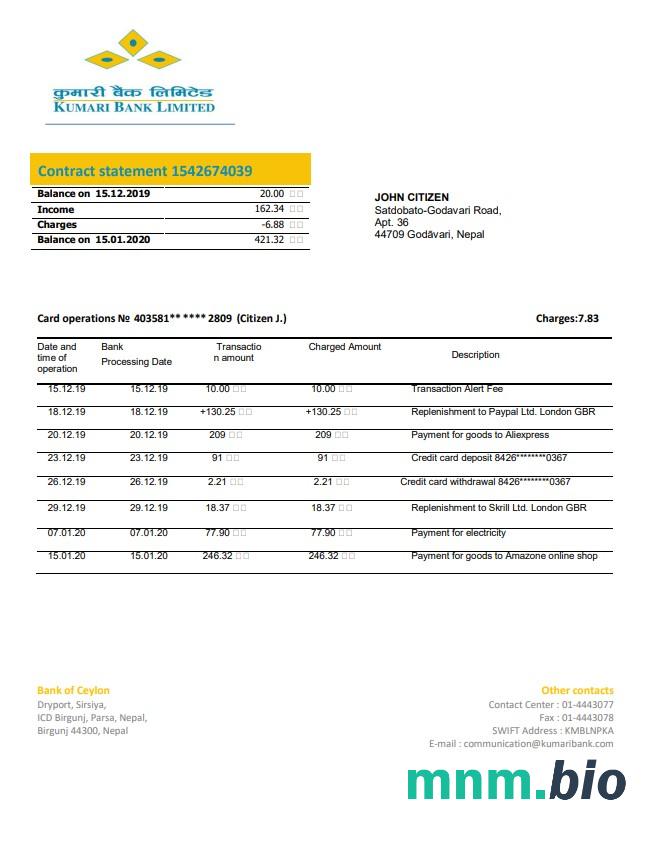 Nepal Kumari Bank szablon w formacie excel pdf